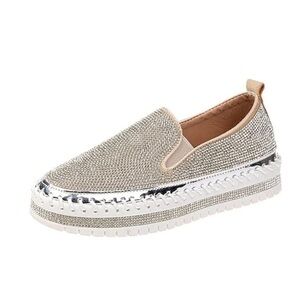 JOLIMALL Woman's rose gold platform slip on sneakers size 9